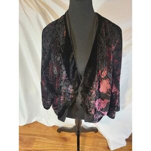 Cocoon House Black Burnout Viscose/ Silk Velvet Draped Kimono Jacket